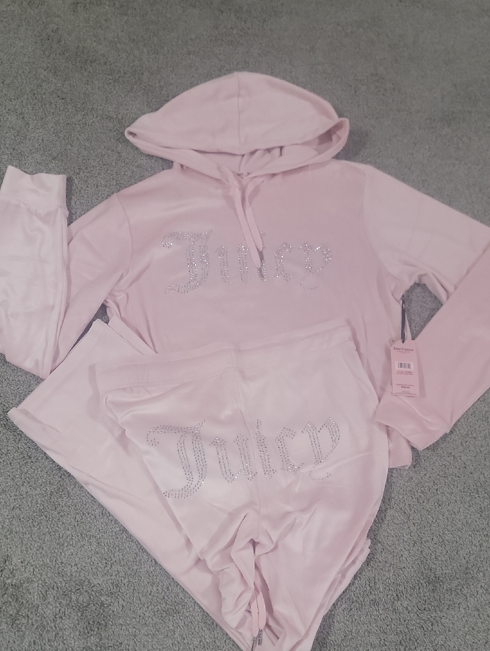 Juicy Coutoure Lola Pink Hoodie and Jogger Pajama Set with Sequin Detail Small